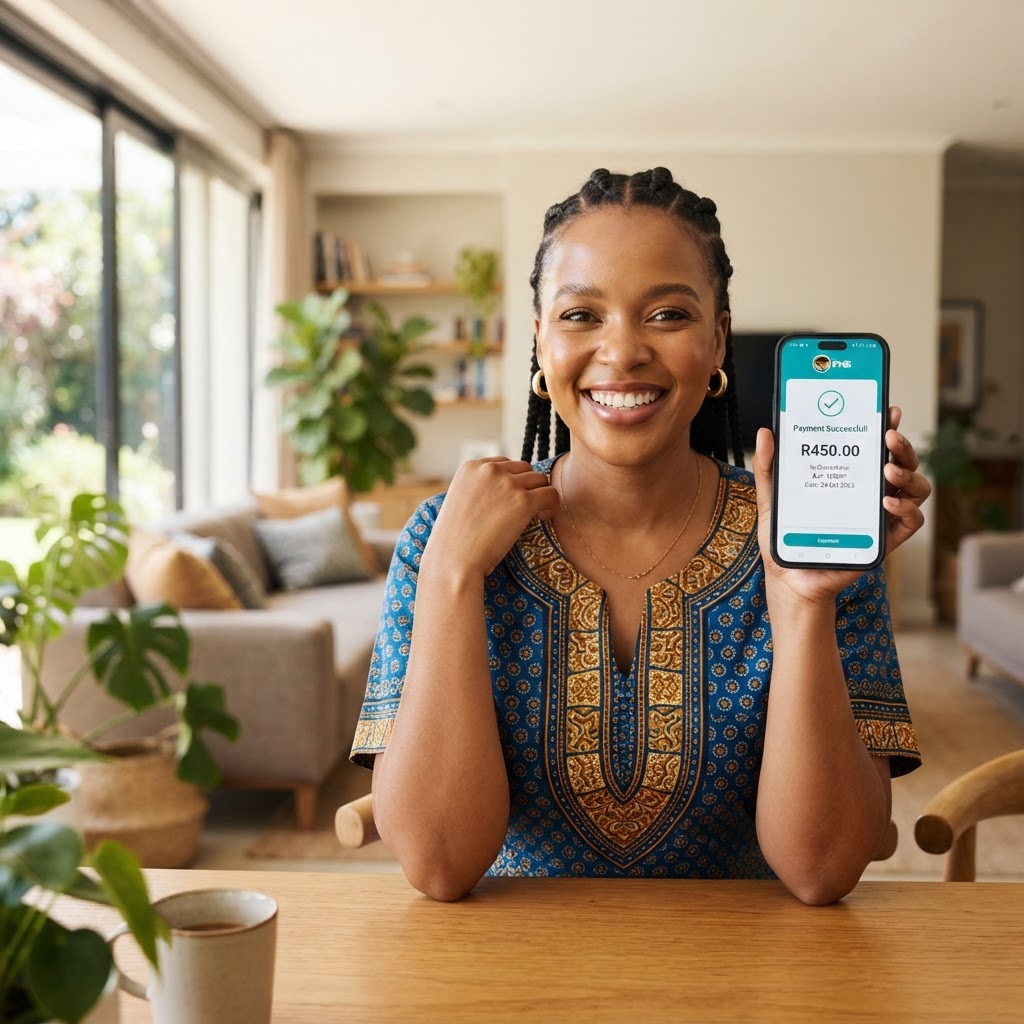 Woman confirming a secure payment on her phone