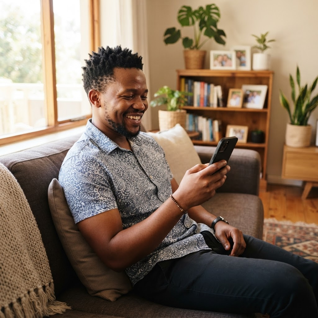 Man chatting on WhatsApp to book a local service